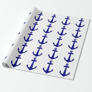 Papel De Regalo Azul De La Marina Sobre El Anclaje De La Decoraci