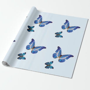 Papel de regalo azul de las mariposas de Morpho