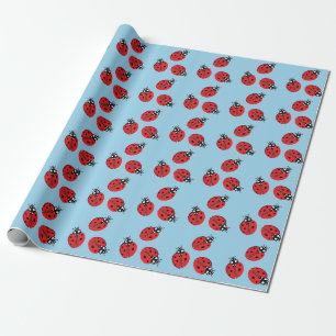 Papel De Regalo Azul de luz de Ilustracion de Bug Dama Roja