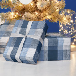 Papel De Regalo Azul de Mezclilla Rústico Cuadro de Granja Patrón 
