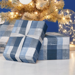 Papel De Regalo Azul de Mezclilla Rústico Cuadro de Granja Patrón 