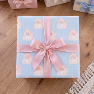 Papel de regalo azul de Papá Noel rosa vintage de