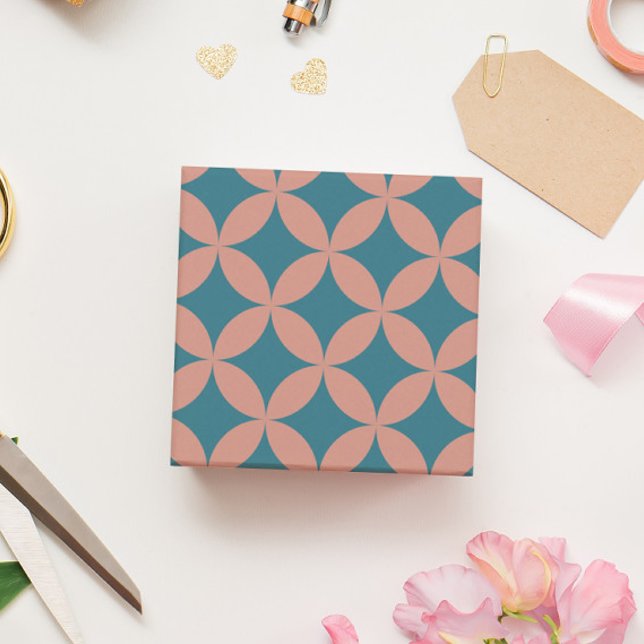 Papel De Regalo Azul De Peach Moderno Geométrico Geométrico De Med (Mid Mod Wrapping Paper in Peach and Blue)