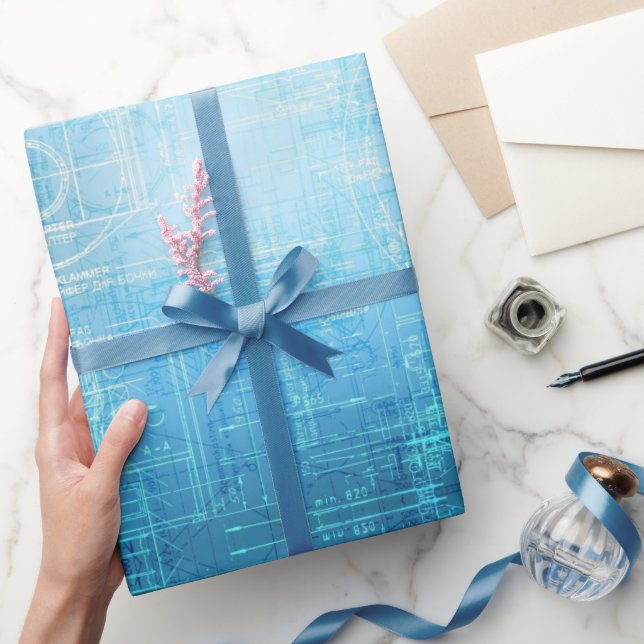 Papel de regalo azul de plano de arquitectura vint (Regalar)