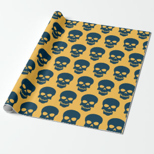 Papel De Regalo Azul de Prusia en calaveras amarillas