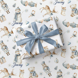 Papel de regalo azul del Cascanueces Niño Navidad