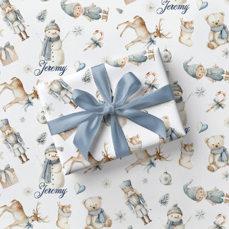 Papel de regalo azul del Cascanueces Niño Navidad