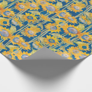 Papel De Regalo Azul del estampado de flores del girasol