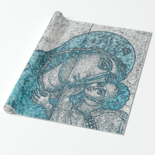 Papel De Regalo Azul del vintage del retrato del ángel de Jesús