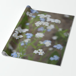 Papel De Regalo Azul delicado y floral blanco