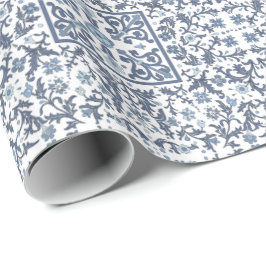 Papel De Regalo Azul Denim Floral
