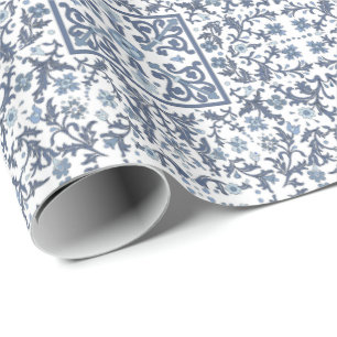 Papel De Regalo Azul Denim Floral