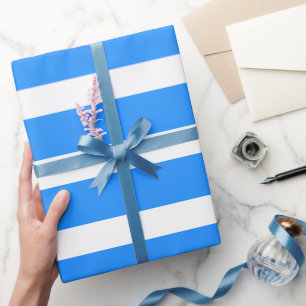 Papel De Regalo Azul Dodger Blanco Clásico Rayado Horizontal