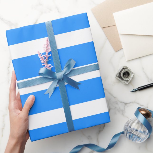 Papel De Regalo Azul Dodger Blanco Clásico Rayado Horizontal (Regalar)