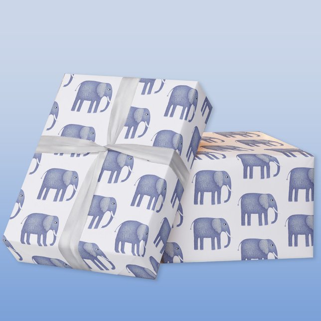 Papel De Regalo Azul elefante acuático (Blue watercolor elephant wrapping paper roll)