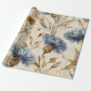 Papel De Regalo Azul Elegante Floral Botánica Vintage de Aciano
