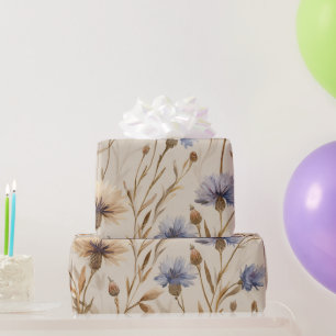 Papel De Regalo Azul Elegante Floral Botánico Vintage de Aciano