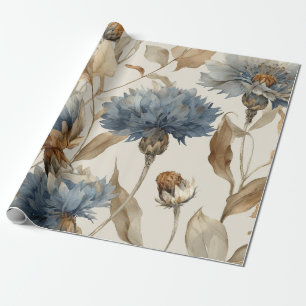 Papel De Regalo Azul Elegante Floral Botánico Vintage de Aciano