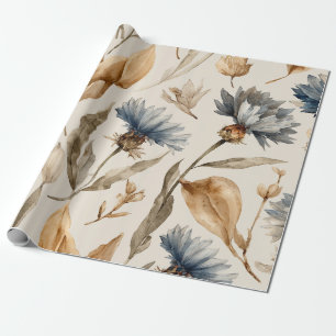 Papel De Regalo Azul Elegante Floral Botánico Vintage de la Flor d