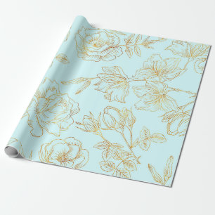 Papel De Regalo Azul en colores pastel, con las rosas del oro