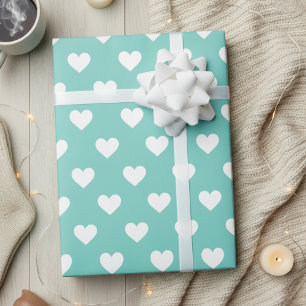 Papel De Regalo Azul Espuma de Mar/Verde Con Patrón de Corazones B