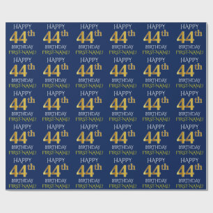 Papel De Regalo Azul, Faux Gold "FELIZ CUMPLEAÑOS 44"