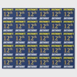 Papel De Regalo Azul, Faux/Imitation Gold, "12th BIRTHDAY"