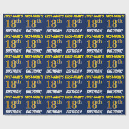 Papel De Regalo Azul, Faux/Imitation Gold, "18th BIRTHDAY"