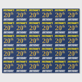 Papel De Regalo Azul, Faux/Imitation Gold, "20th BIRTHDAY"