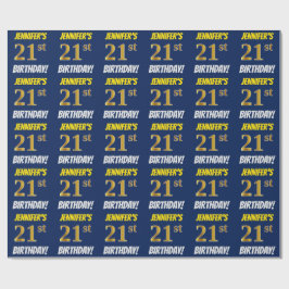 Papel De Regalo Azul, Faux/Imitation Gold, "21st BIRTHDAY"