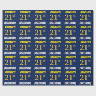 Papel De Regalo Azul, Faux/Imitation Gold, "21st BIRTHDAY"