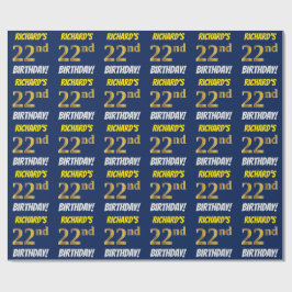 Papel De Regalo Azul, Faux/Imitation Gold, "22nd BIRTHDAY"