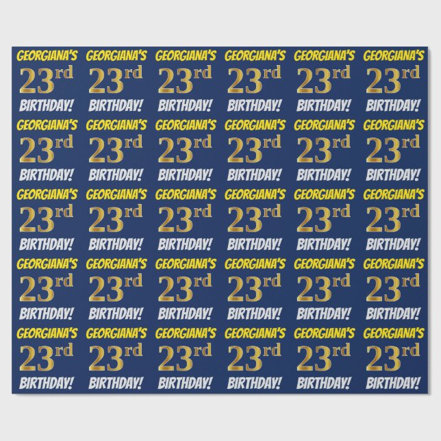 Papel De Regalo Azul, Faux/Imitation Gold, "23rd BIRTHDAY" (Superficie plana)
