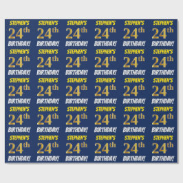 Papel De Regalo Azul, Faux/Imitation Gold, "24th BIRTHDAY"
