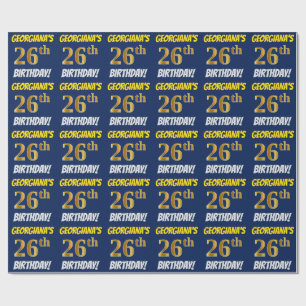 Papel De Regalo Azul, Faux/Imitation Gold, "26th BIRTHDAY"