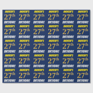Papel De Regalo Azul, Faux/Imitation Gold, "27th BIRTHDAY"