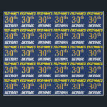 Papel De Regalo Azul, Faux/Imitation Gold, "30th BIRTHDAY"<br><div class="desc">Este diseño de papel envolvente incluye un mensaje como "¡30 CUMPLEAÑOS DE NOMBRE PRIMERO!", con el "30" con un aspecto de color falso/imitación de color dorado, y con el nombre y el "CUMPLEAÑOS" en un tipo de letra divertido y audaz. El nombre es personalizable y el fondo es azul. El...</div>