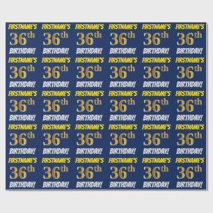 Papel De Regalo Azul, Faux/Imitation Gold, "36th BIRTHDAY"