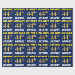 Papel De Regalo Azul, Faux/Imitation Gold, "44th BIRTHDAY"