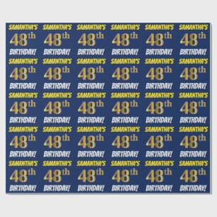 Papel De Regalo Azul, Faux/Imitation Gold, "48th BIRTHDAY"