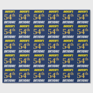 Papel De Regalo Azul, Faux/Imitation Gold, "54th BIRTHDAY"