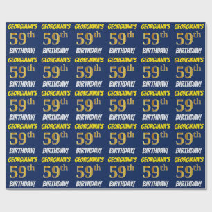 Papel De Regalo Azul, Faux/Imitation Gold, "59th BIRTHDAY"