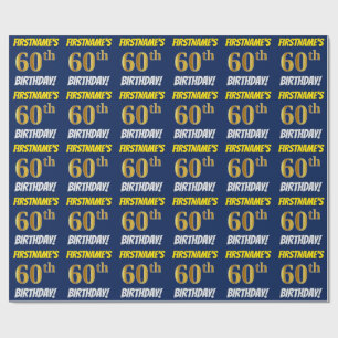 Papel De Regalo Azul, Faux/Imitation Gold, "60th BIRTHDAY"