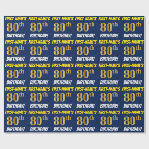 Papel De Regalo Azul, Faux/Imitation Gold, "80th BIRTHDAY"