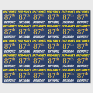 Papel De Regalo Azul, Faux/Imitation Gold, "87th BIRTHDAY"