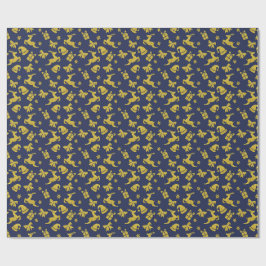 Papel De Regalo Azul Festivo Dorado Reno Navidad Fiesta
