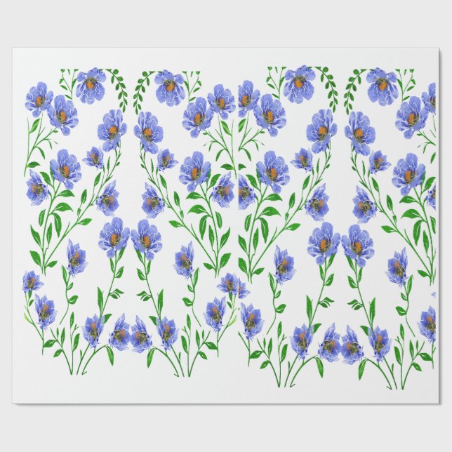 Papel De Regalo Azul floral  (Superficie plana)