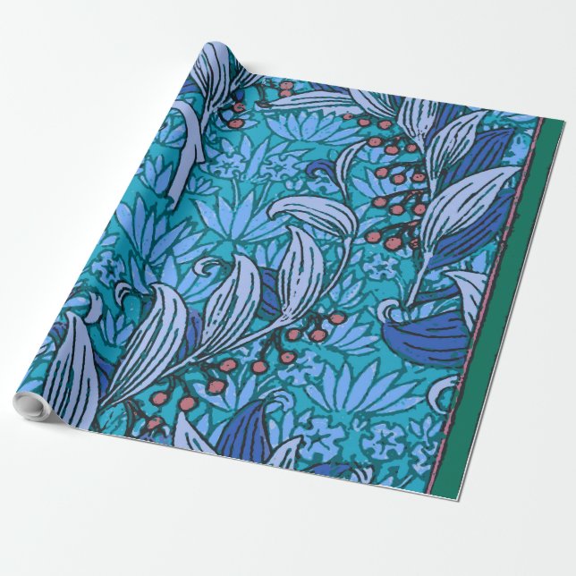 Papel De Regalo Azul Floral Antiguo Boho Moderno (Desenrollado)
