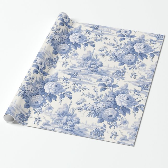Papel De Regalo Azul floral de Francia (Desenrollado)