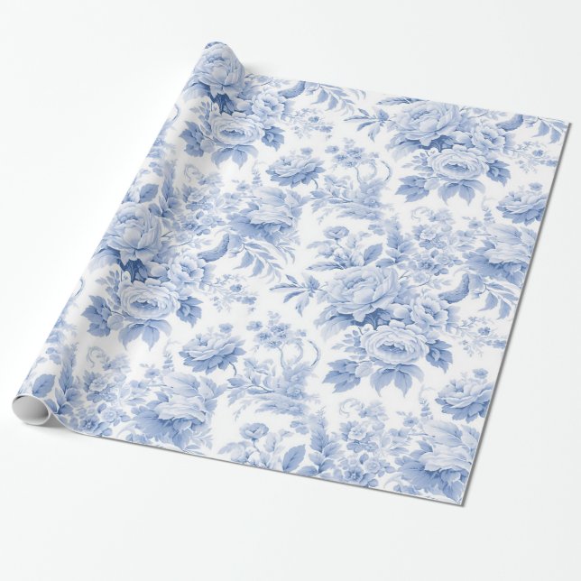 Papel De Regalo Azul floral de Francia (Desenrollado)
